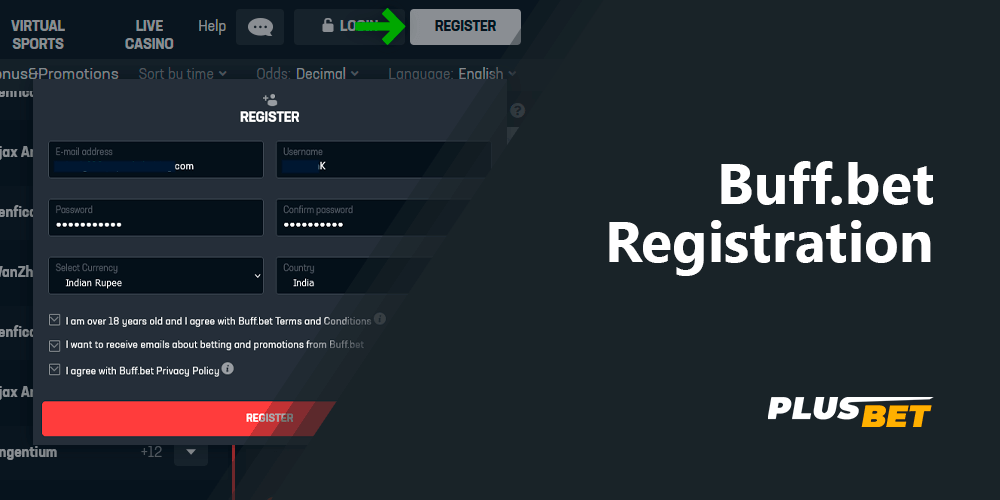 Detailed instructions on how to register an account at Buffbet bookie