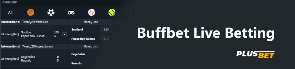 Buffbet live betting allows you to bet in real time on the events that are happening now