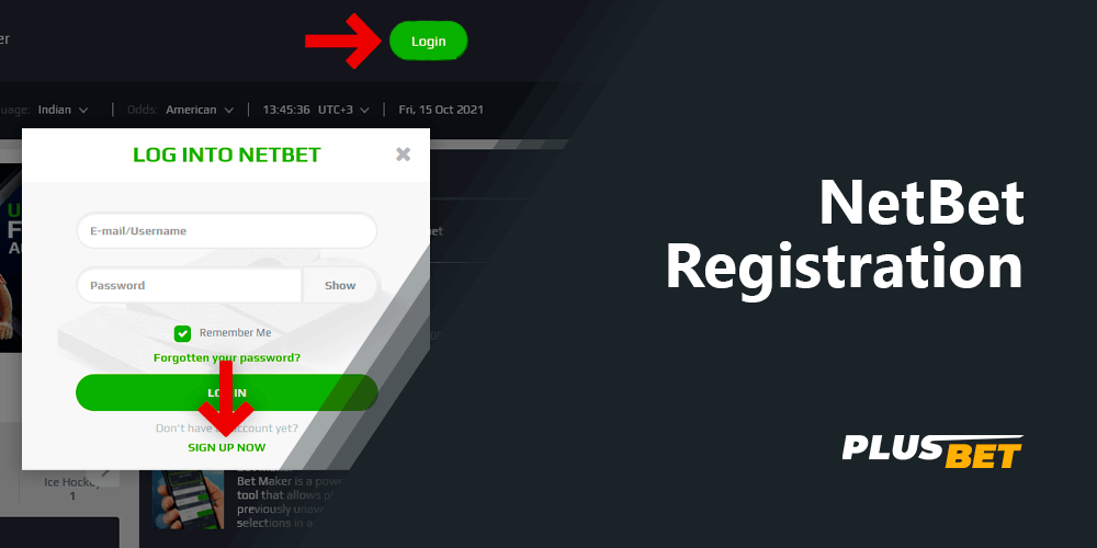 Netbet form for registration ang login to personal account