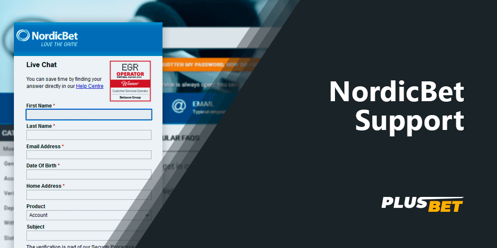 Contact information of Nordicbet bookie support service
