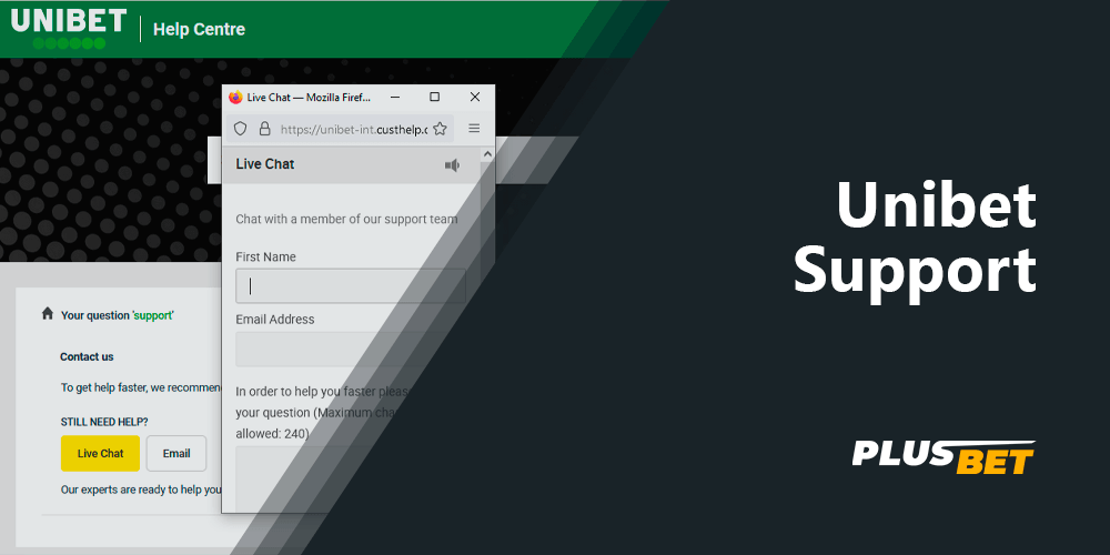 Unibet Live chat service for customer support
