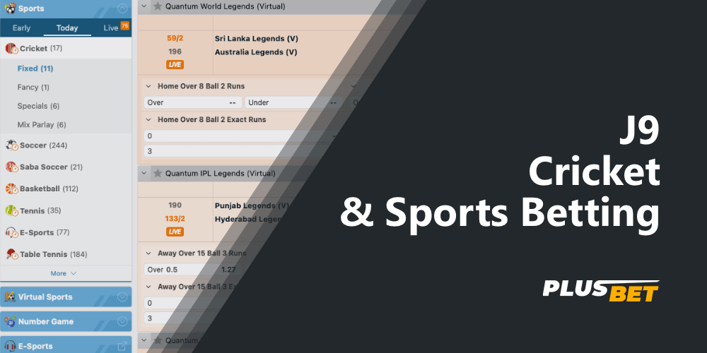 With J9 you can bet on a wide variety of sports, including cricket