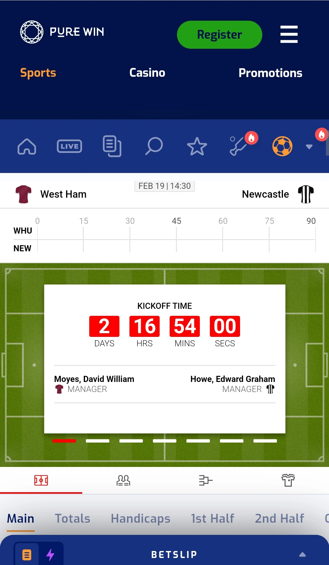 Information about the match and the odds