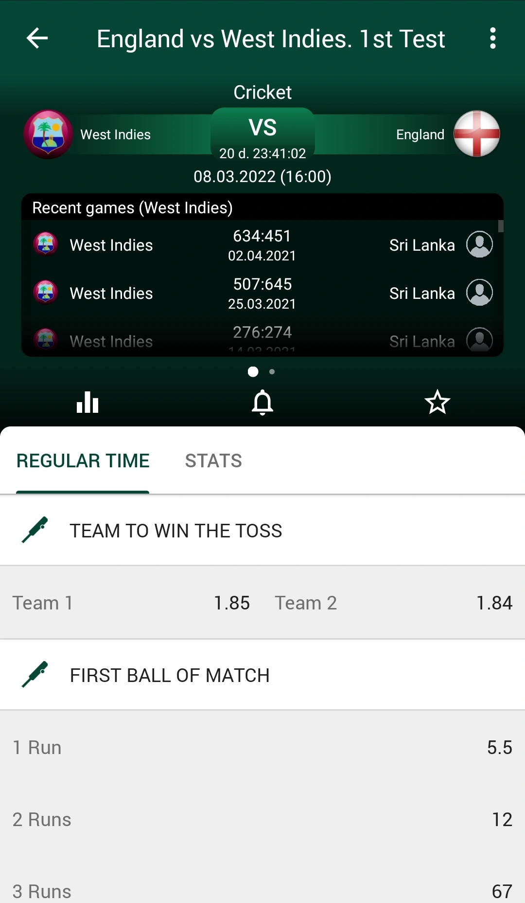 Selected match tab