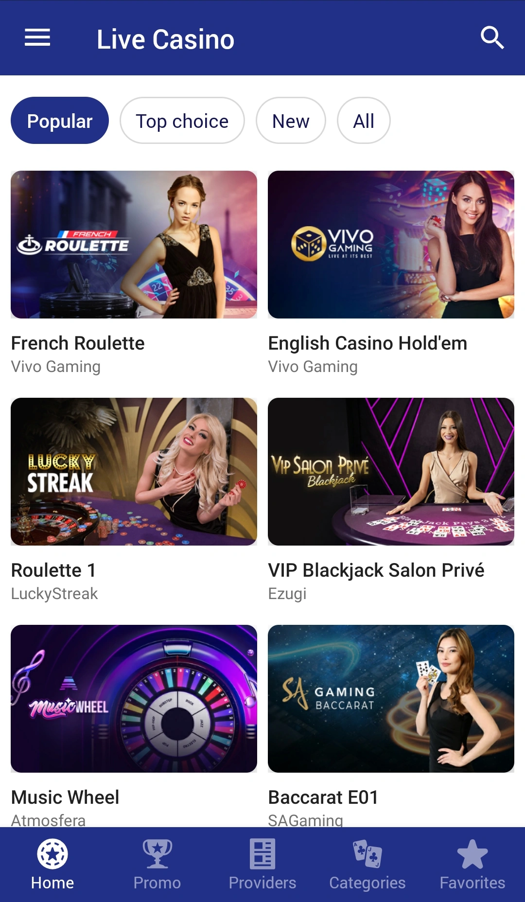 Live casino section