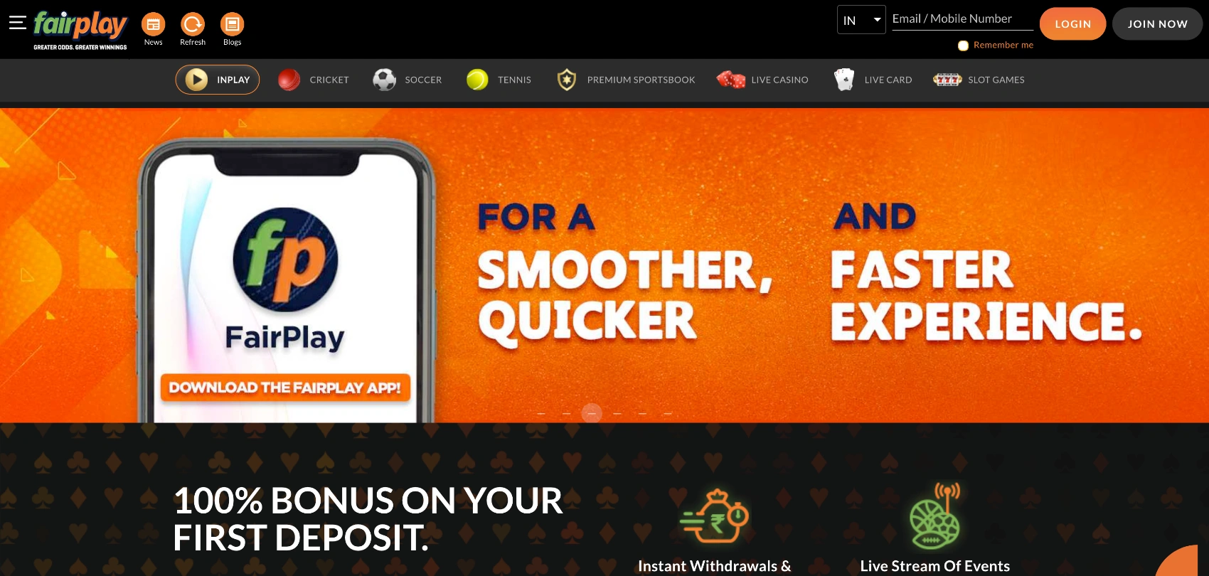 Home page of the bookmaker company Fairplay