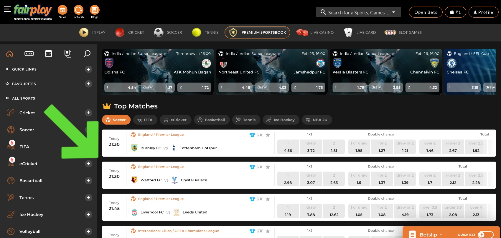 List of TOP matches on Fairplay