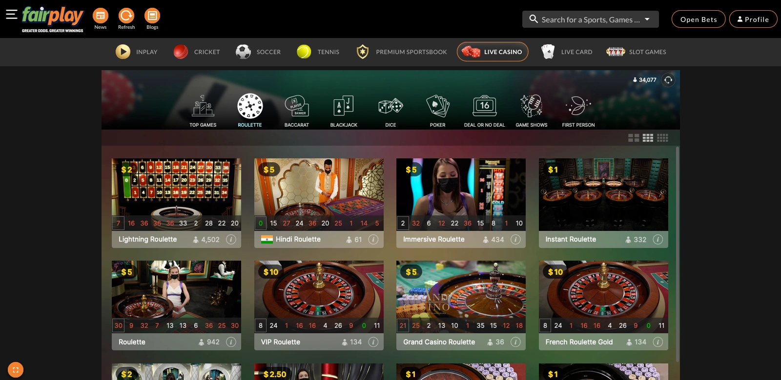 live casino section