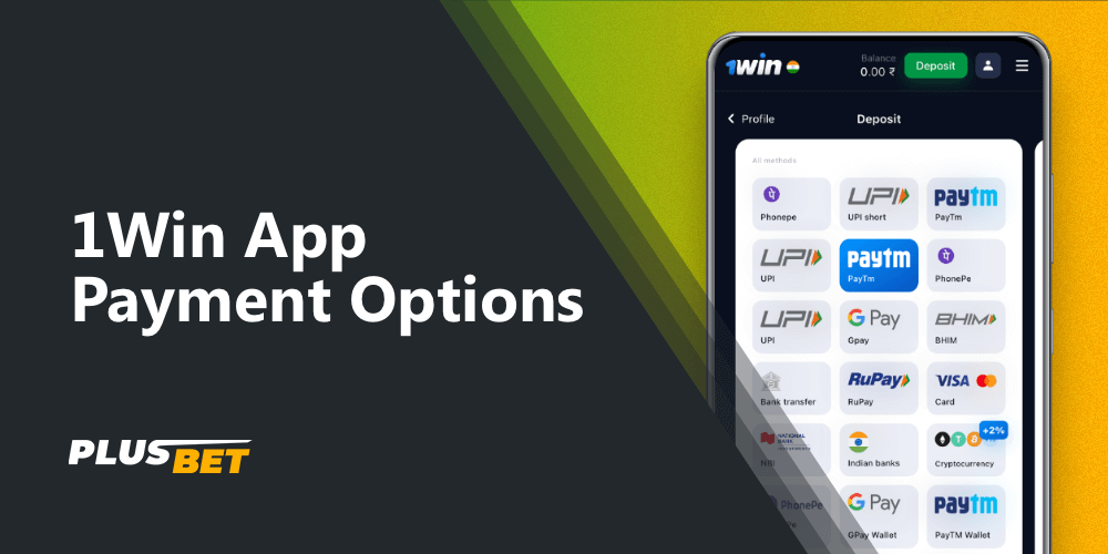 available payment methods in the app 1win for players from India