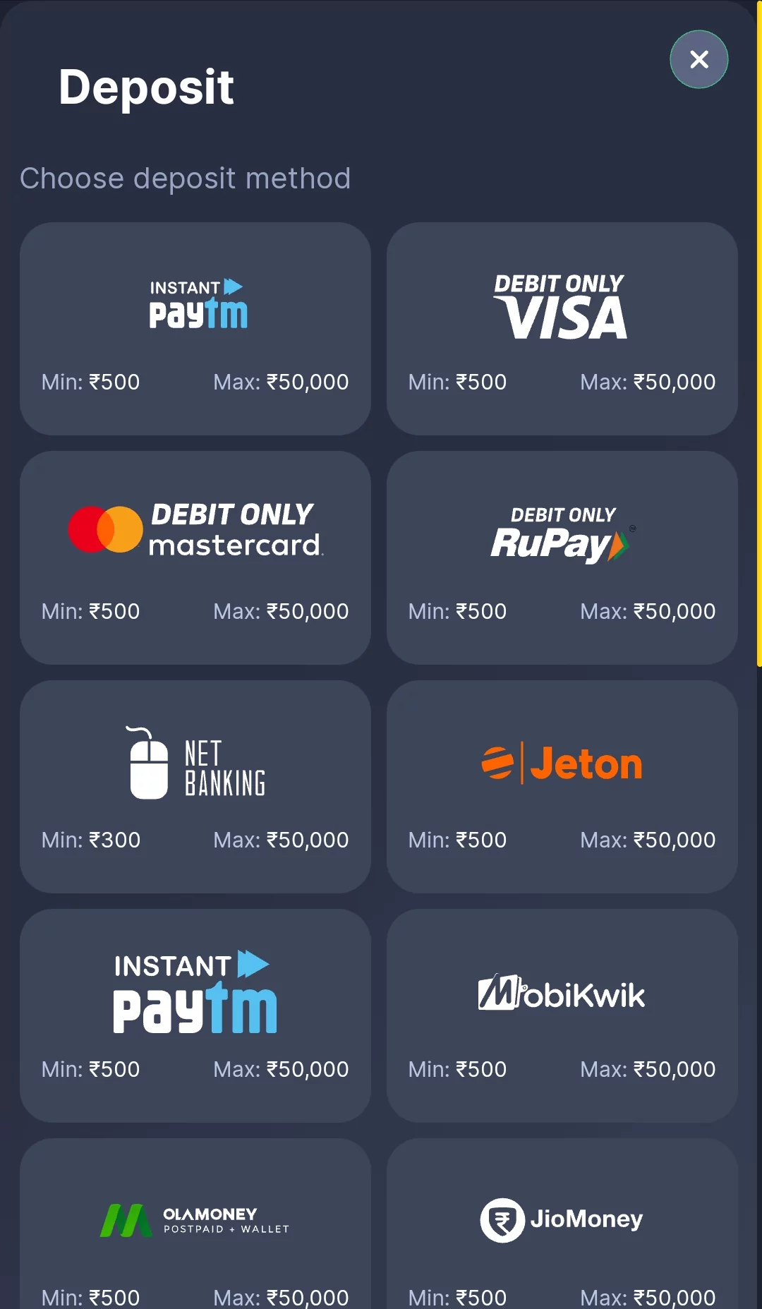 available payment methods in bettilt app