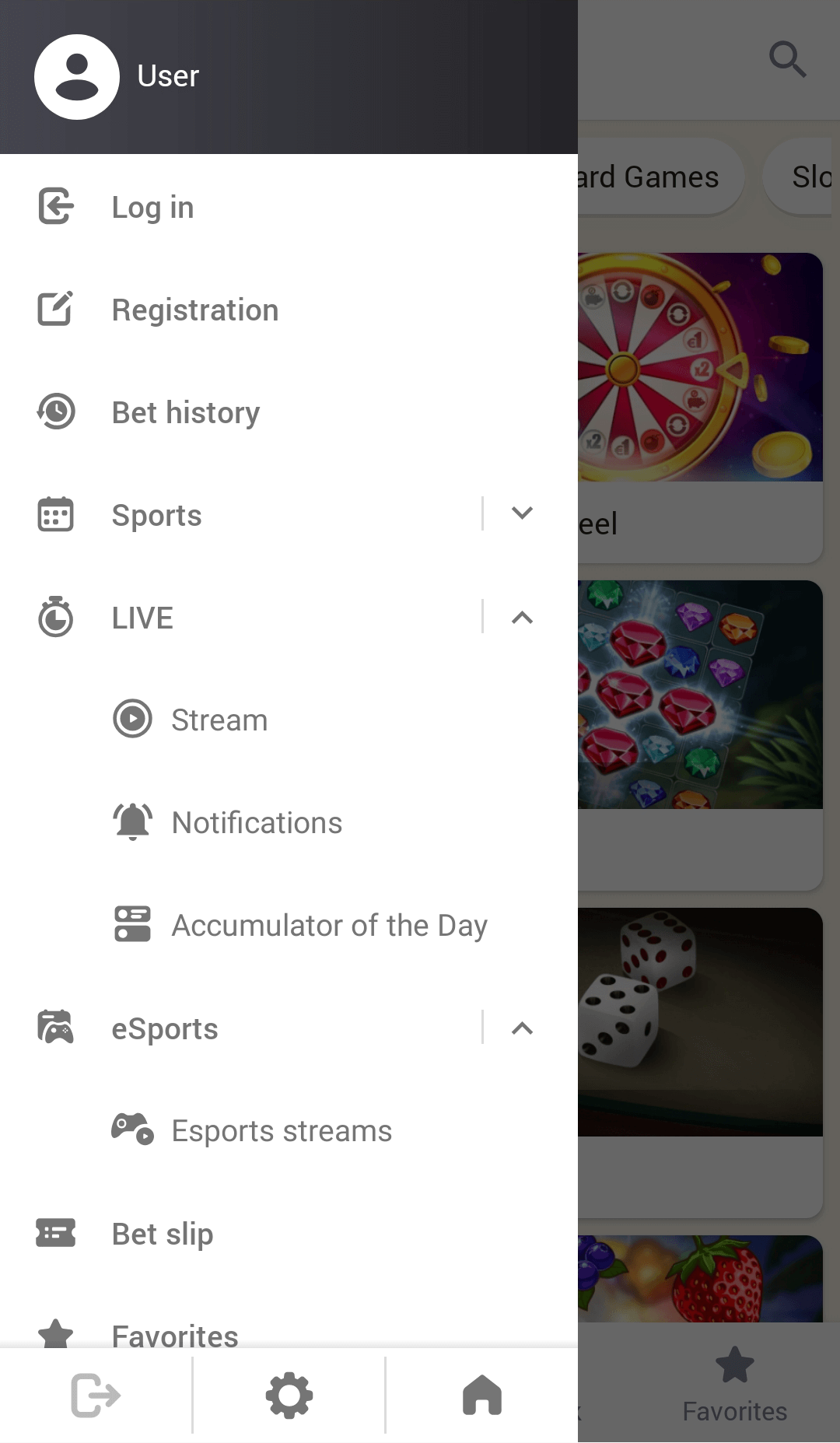 main navigation in megapari app