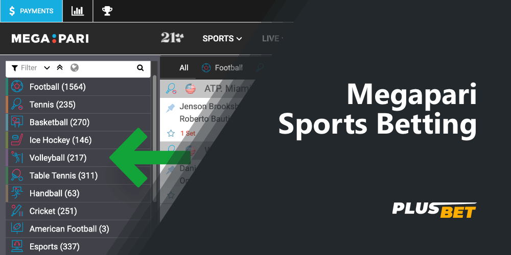 the list of available sports for betting on the megapari website