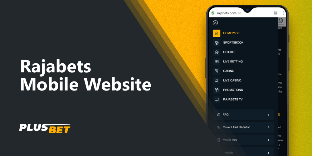 mobile version of the rajabets bookie website