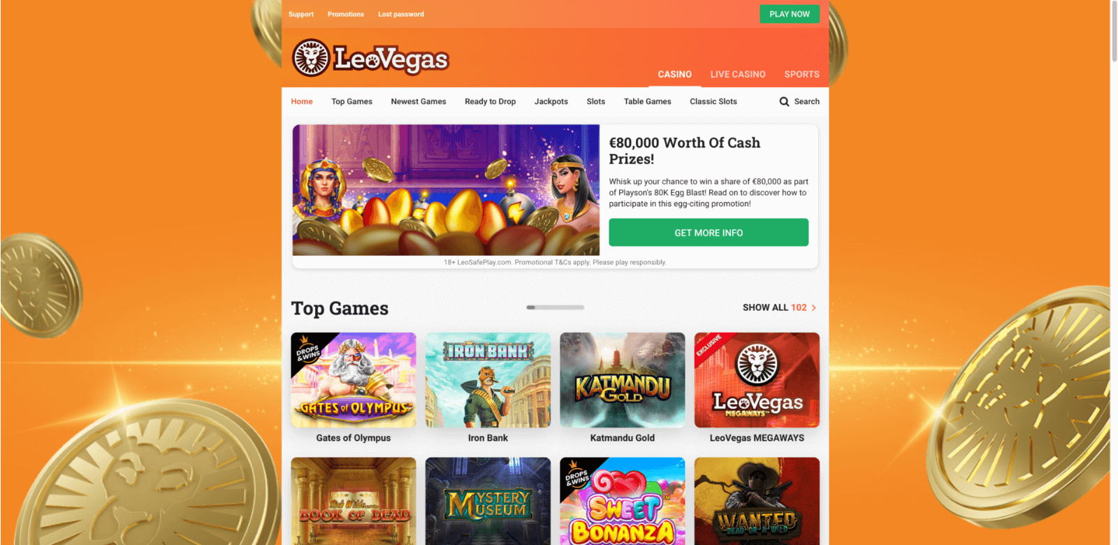 main page of online casino leovegas