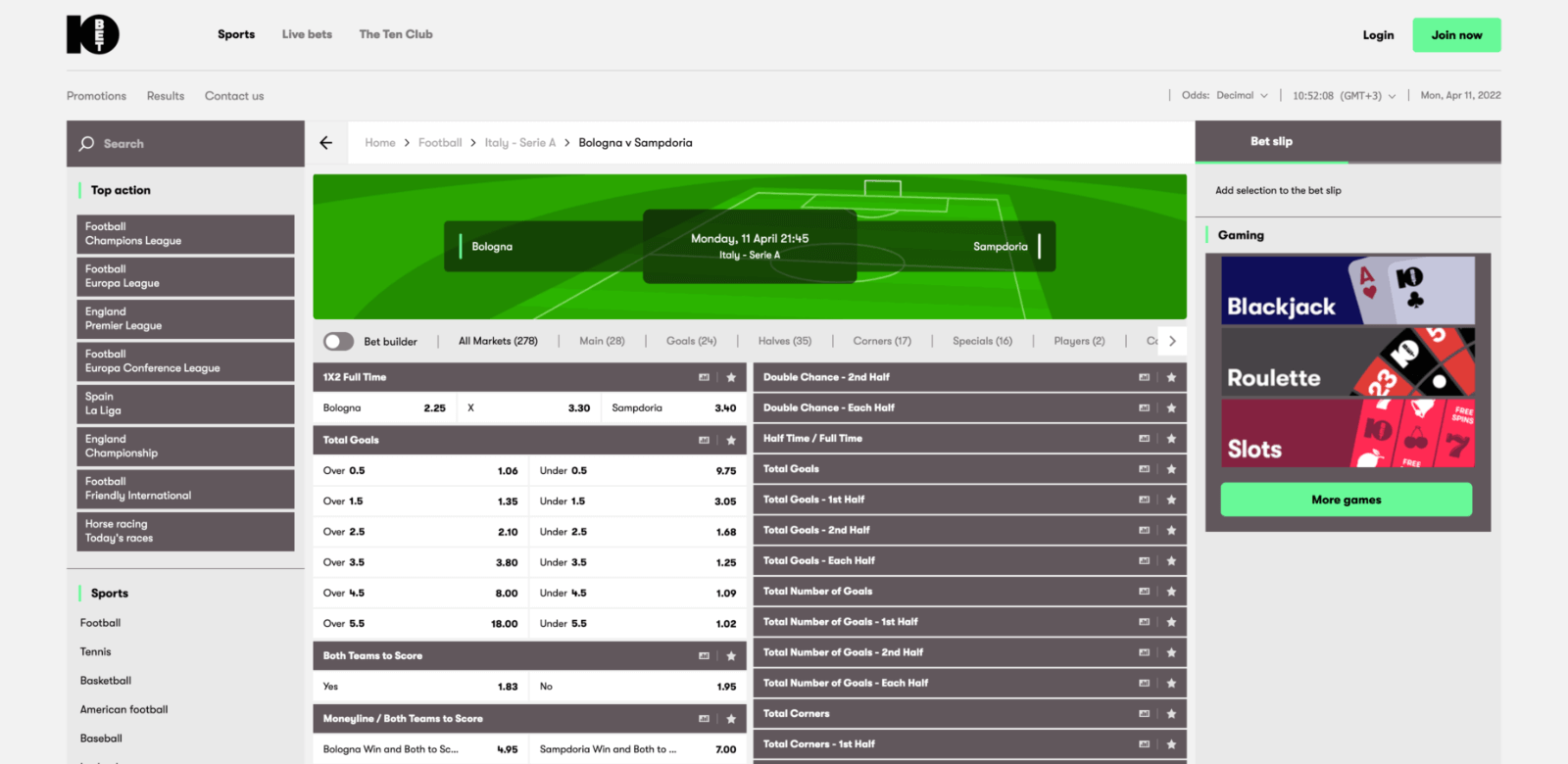 betting and match odds