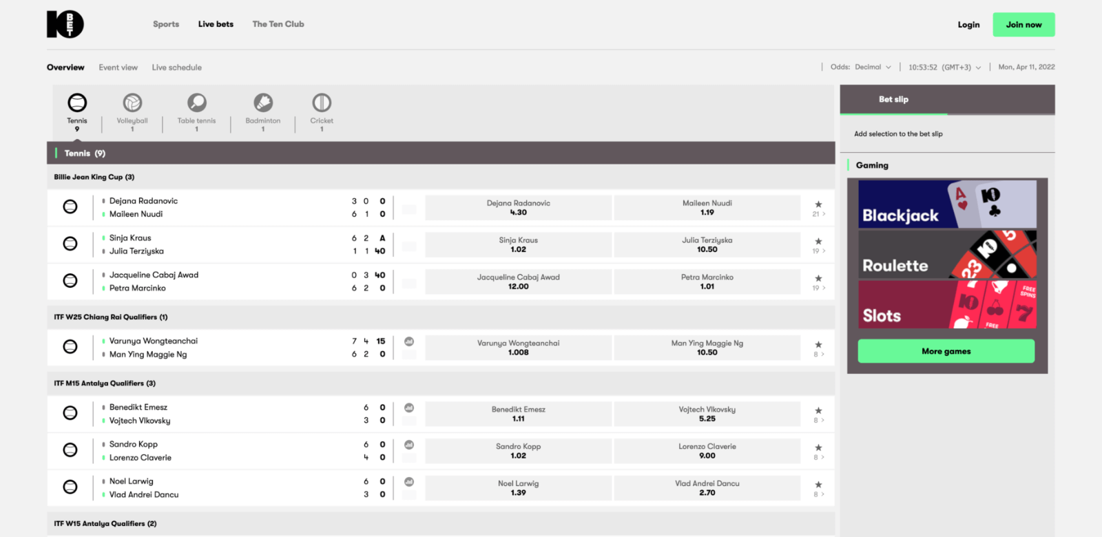 live bets list on 10bet bookie
