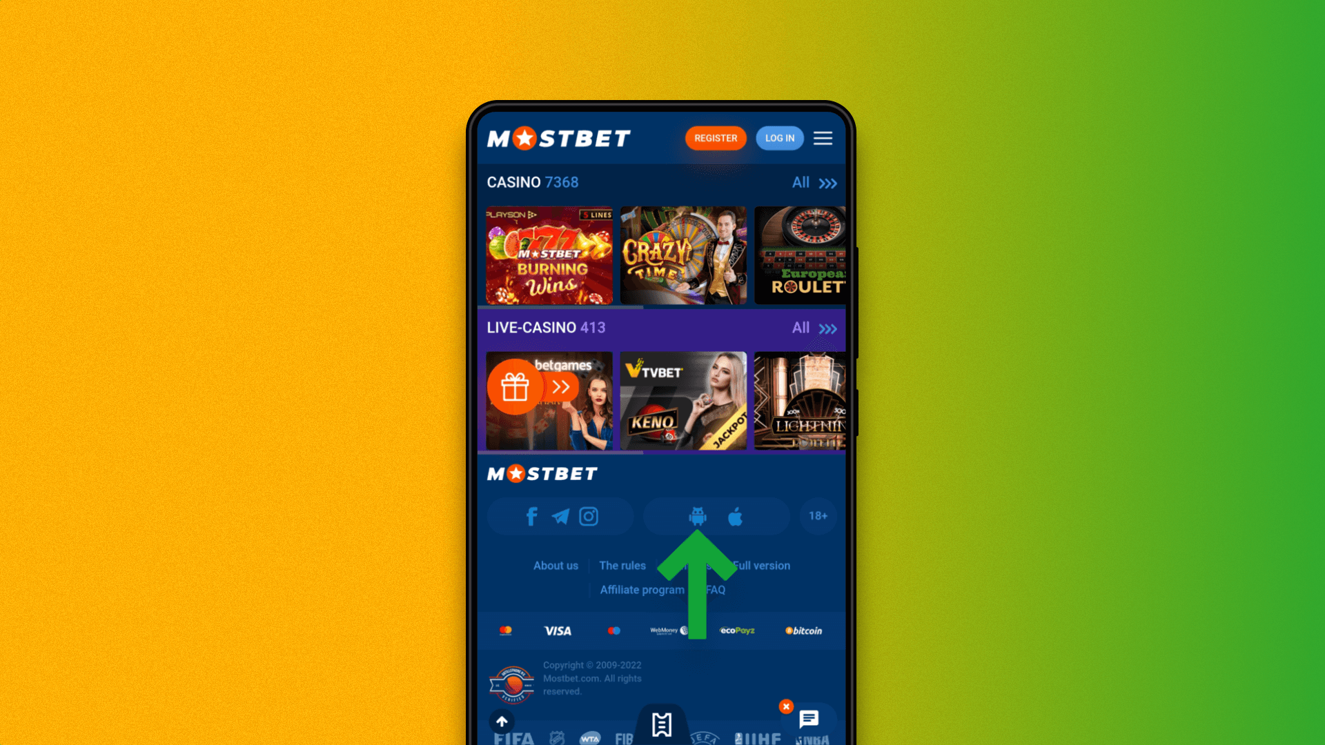 At the bottom of the page Mostbet, find the download button for the app