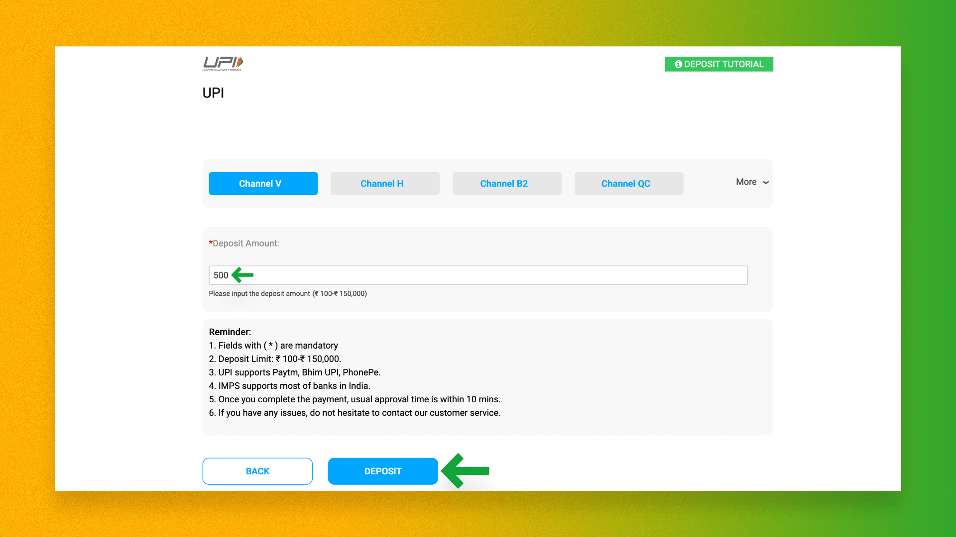 making a deposit on the betting exchange