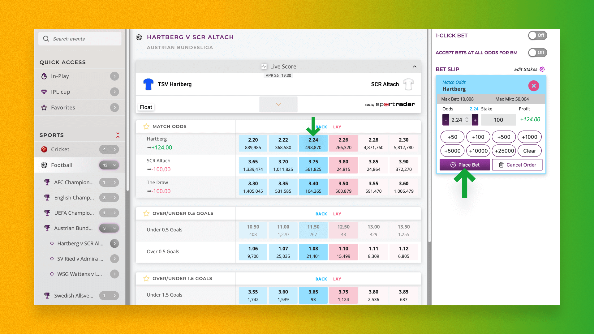 detailed instructions on how to place a bet on the betting exchange