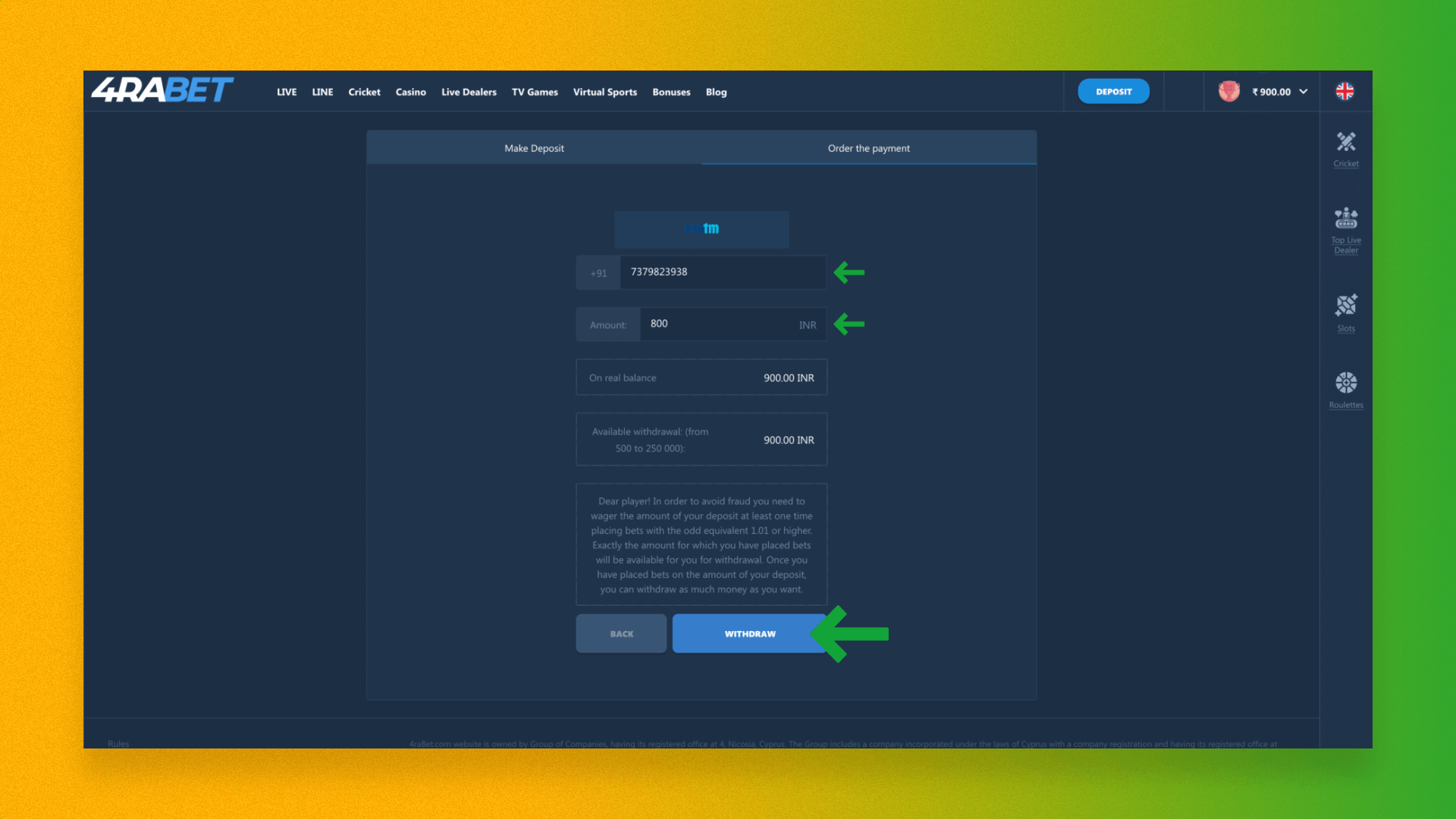 The detailed process of withdrawing money from 4rabet