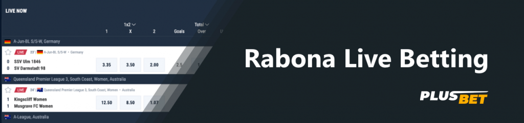 Live betting on Rabona allows you to bet on events taking place right now