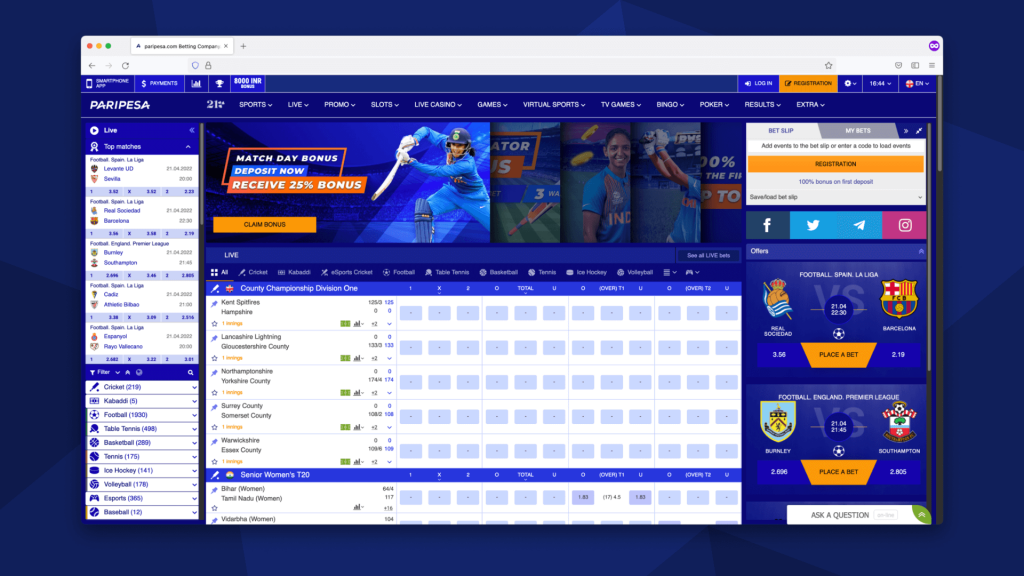 main page of paripesa bookie