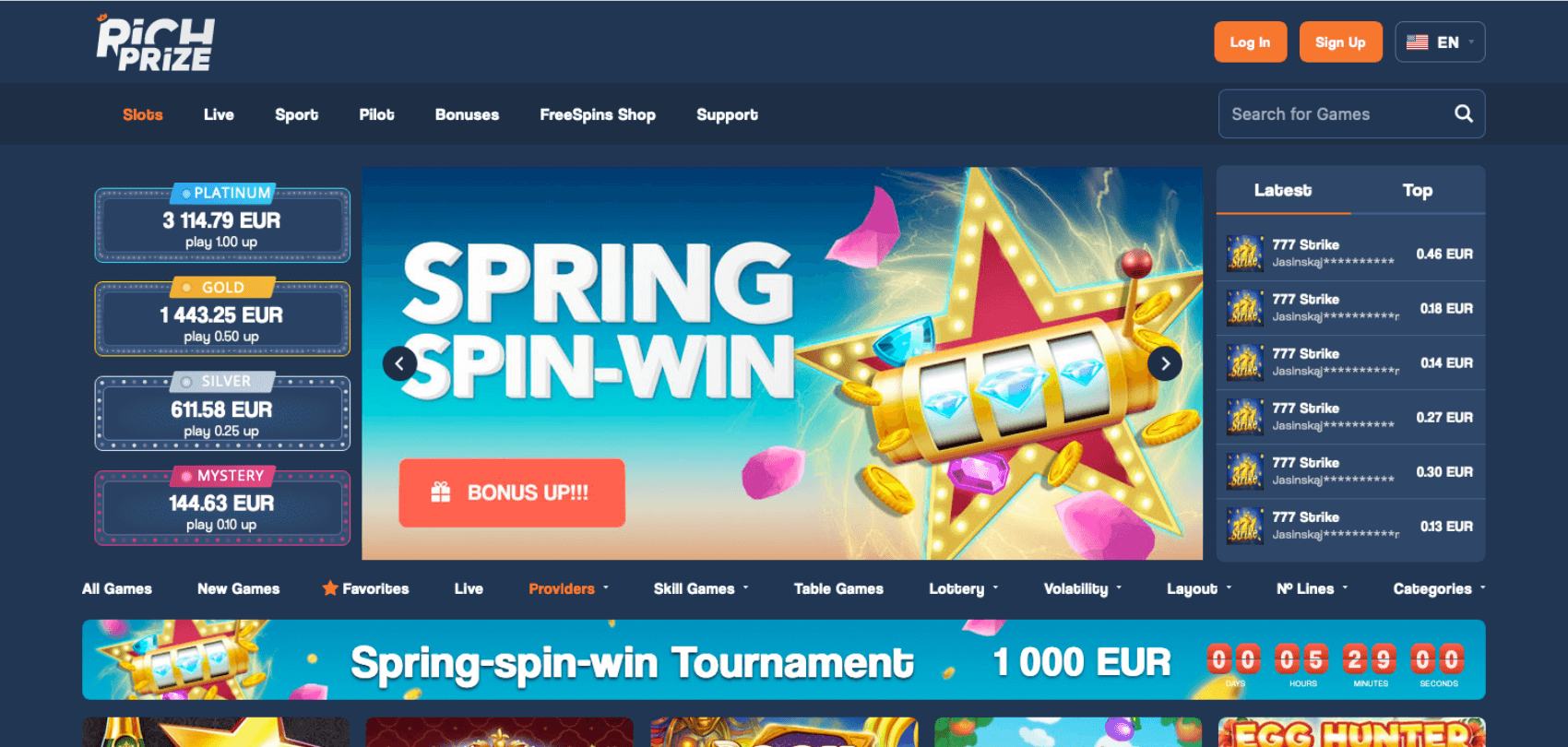 Richprize website home page