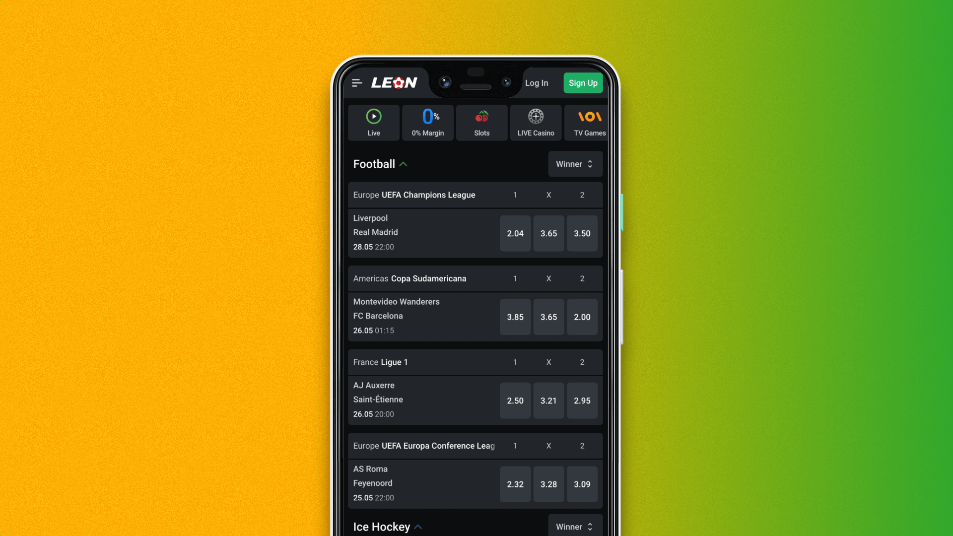 Main page of the mobile version of the Leon Bet website