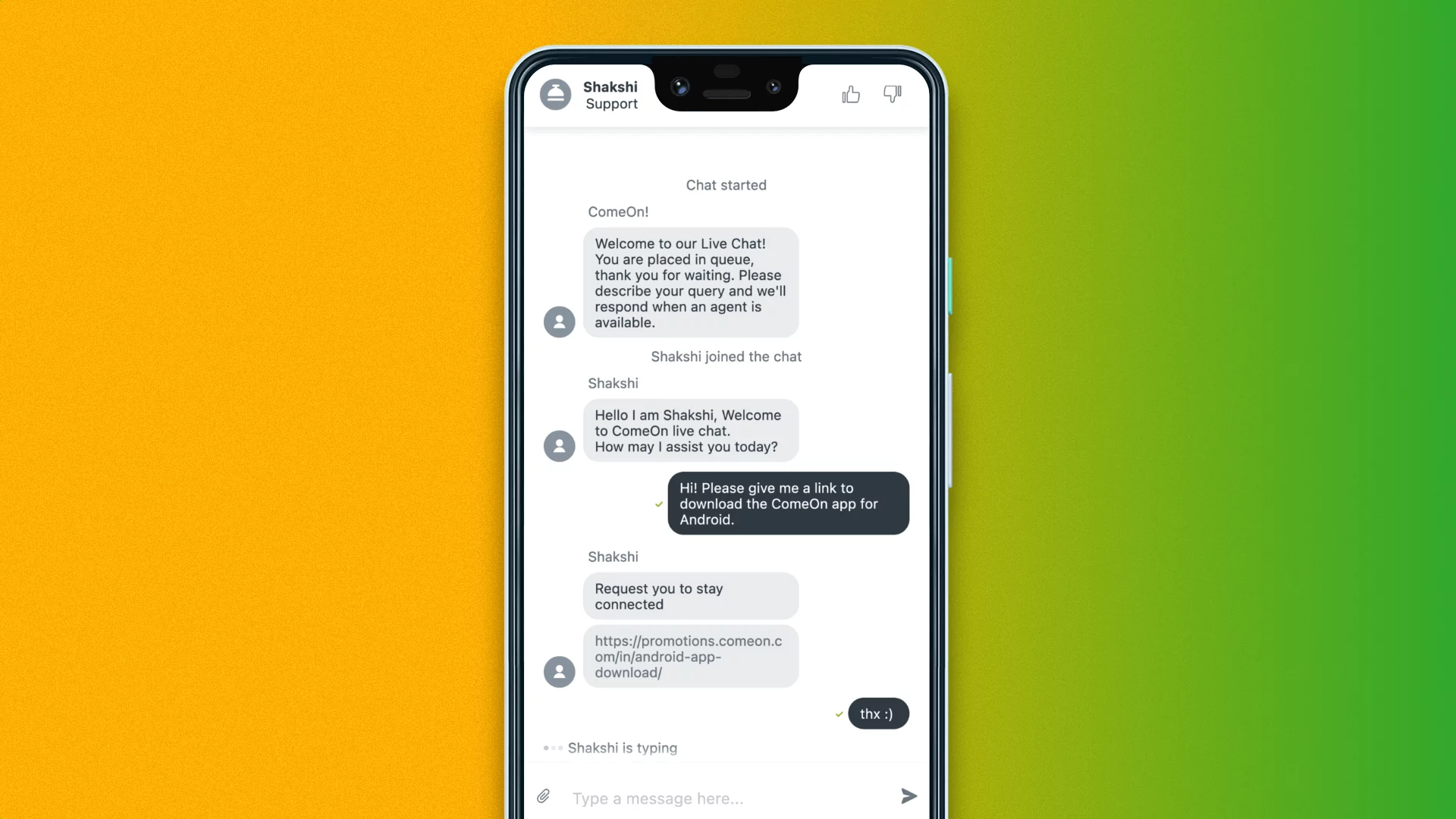 Online chat with ComeOn customer support