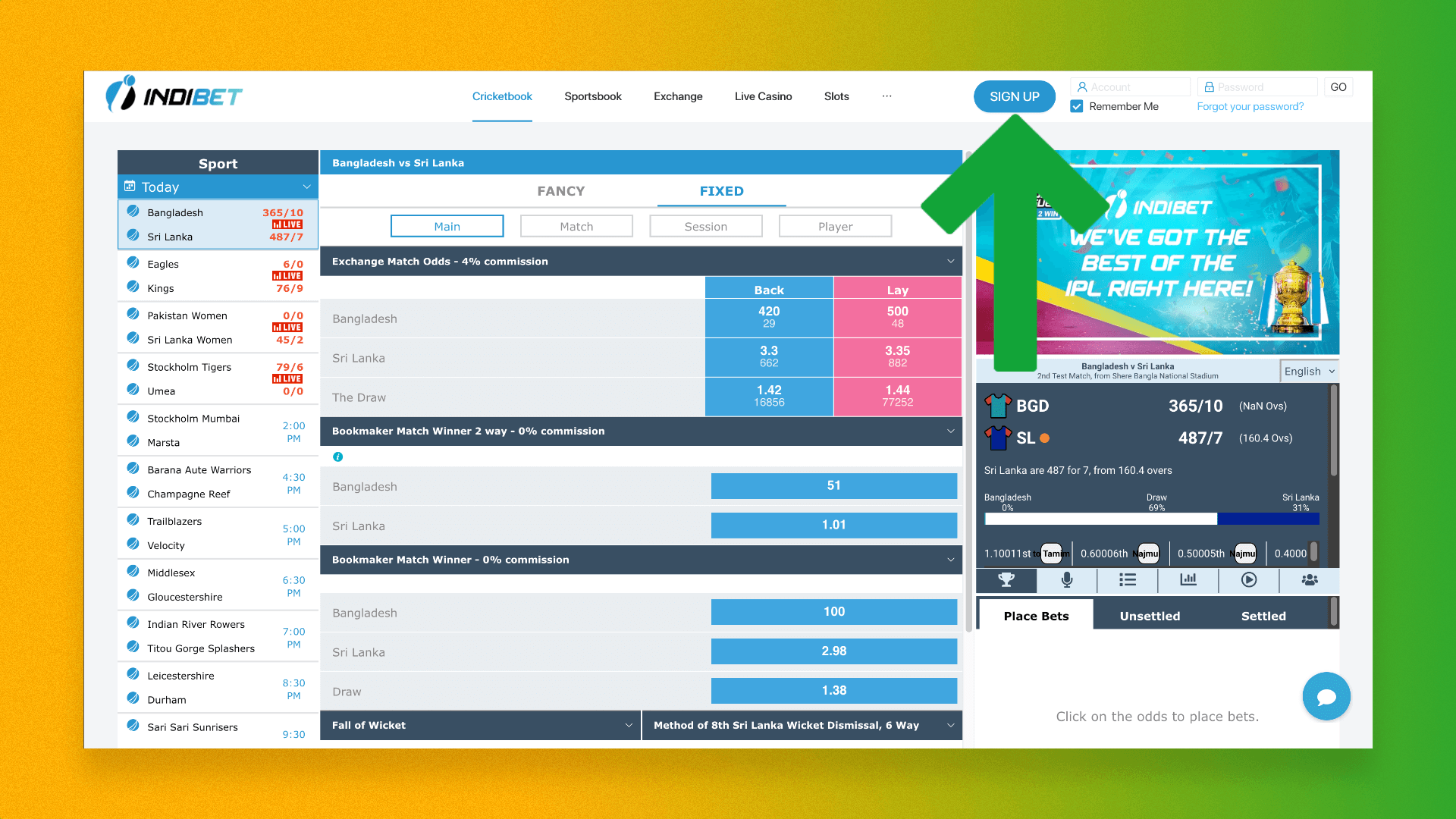 Starting a new user registration on the Indibet website