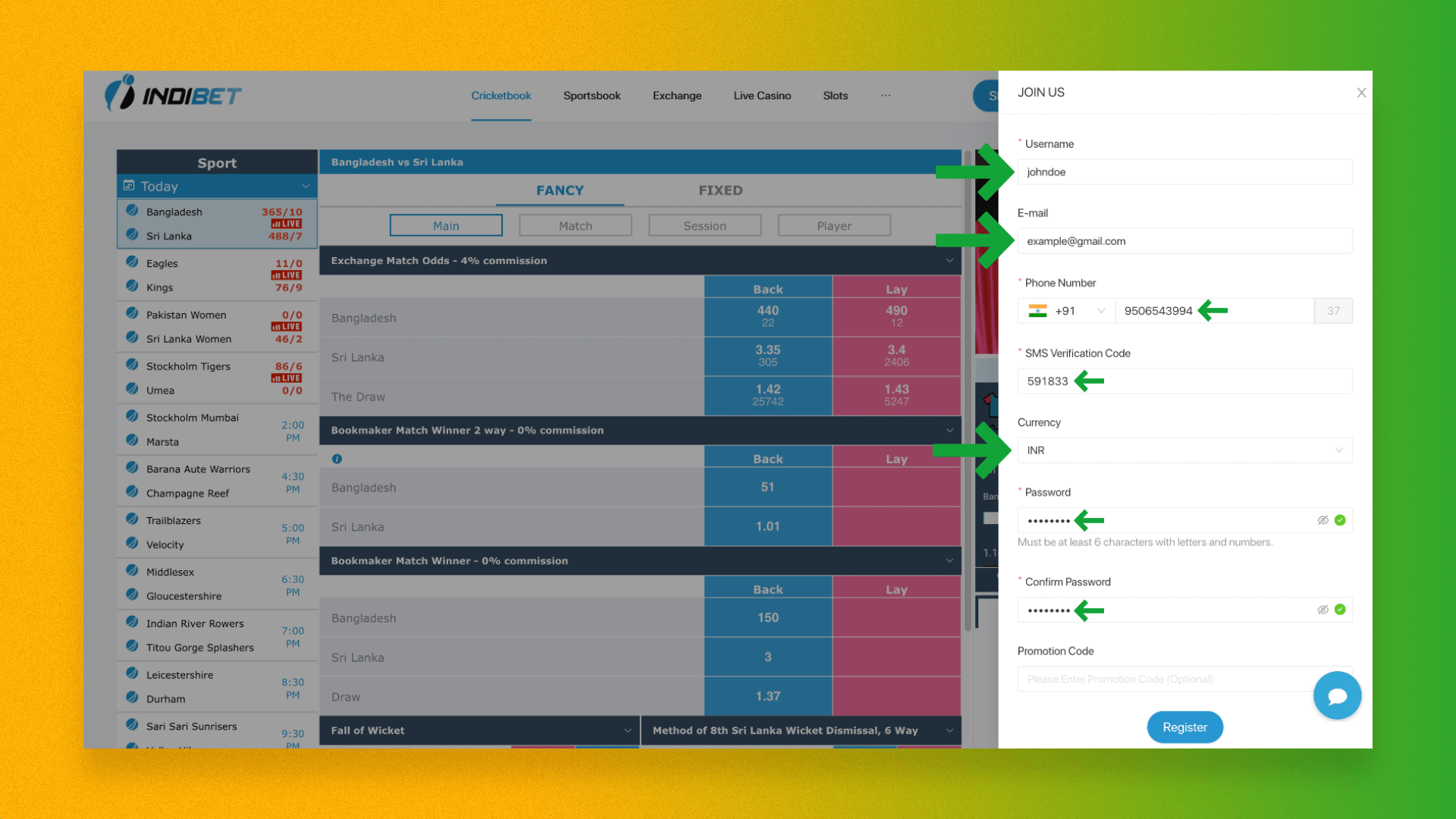 Registration form and required fields to be filled out