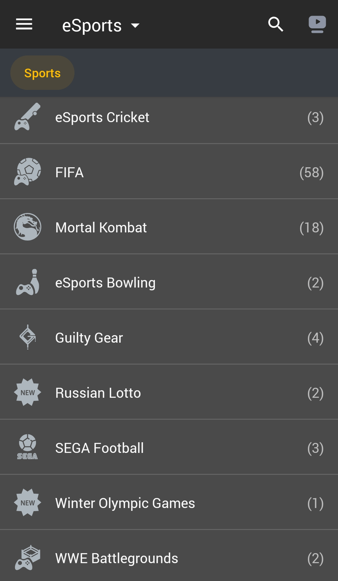 CyberSports betting categories