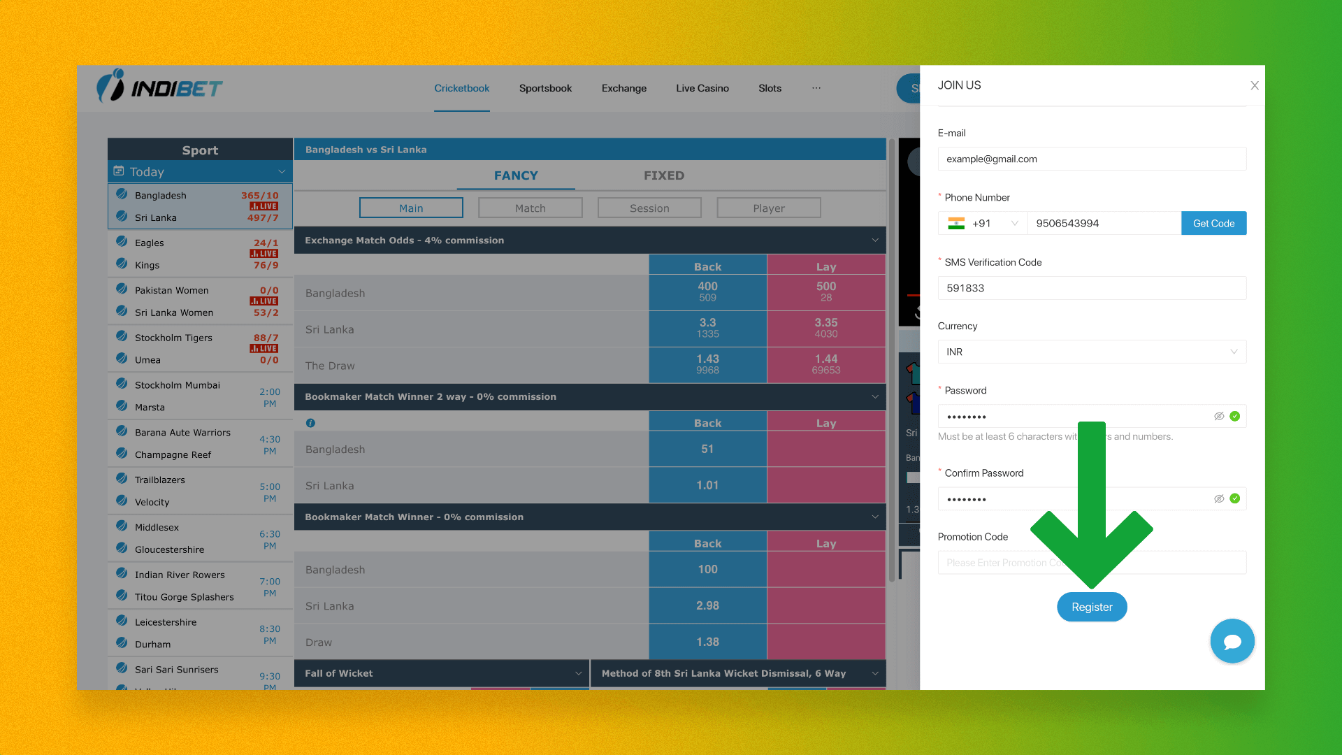 Confirmation of new Indibet customer registration