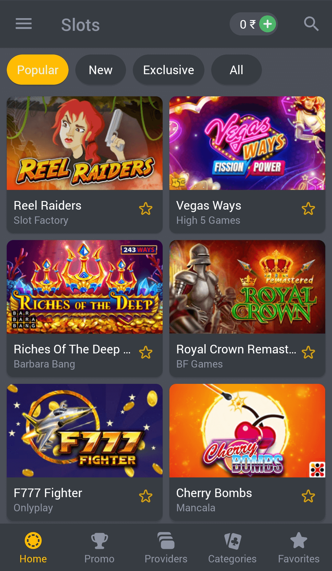 Slots tab in the betandyou mobile app
