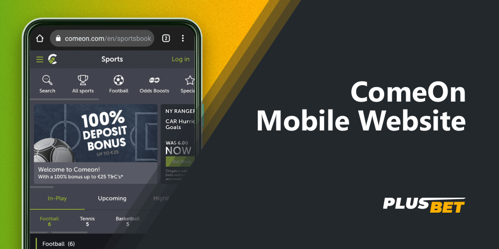 Home page of the mobile version of the ComeOn betting company website