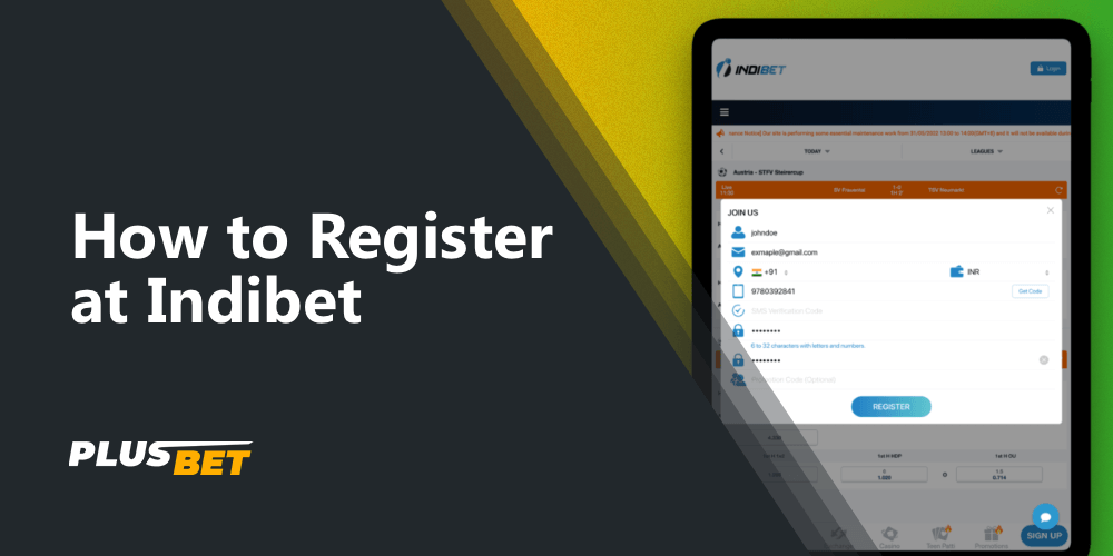 New customer registration form on the Indibet sports betting platform