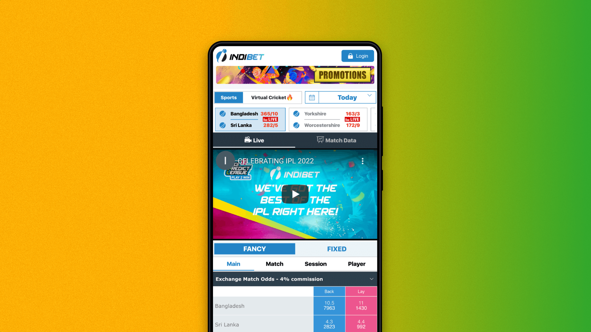 The mobile version of the Indibet website