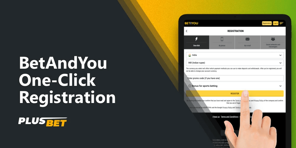 One-click registration of a new BetAndYou user from India