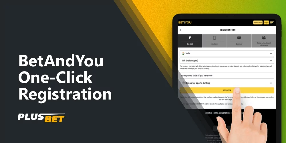 One-click registration of a new BetAndYou user from India