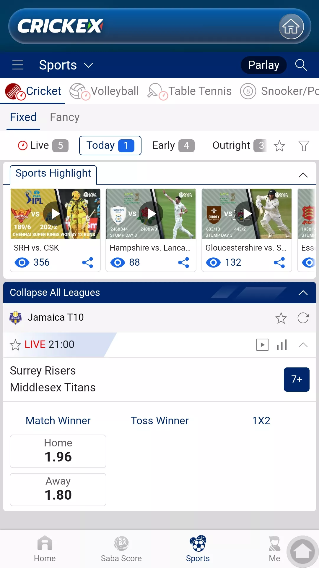 sportsbook in mobile application crickex