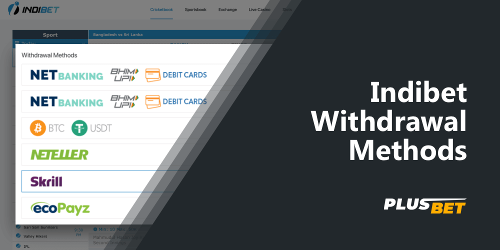 The list of payment systems, through which players from India can withdraw money from the official site Indibet