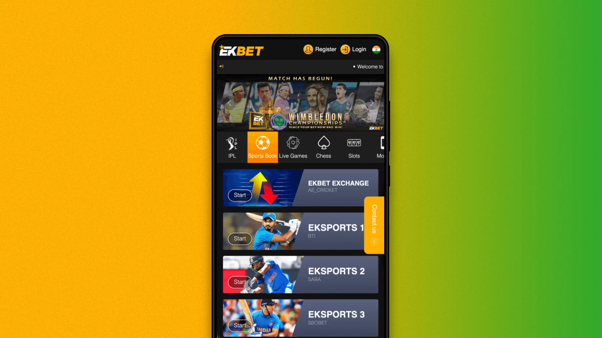 Main page of the mobile version of Ekbet