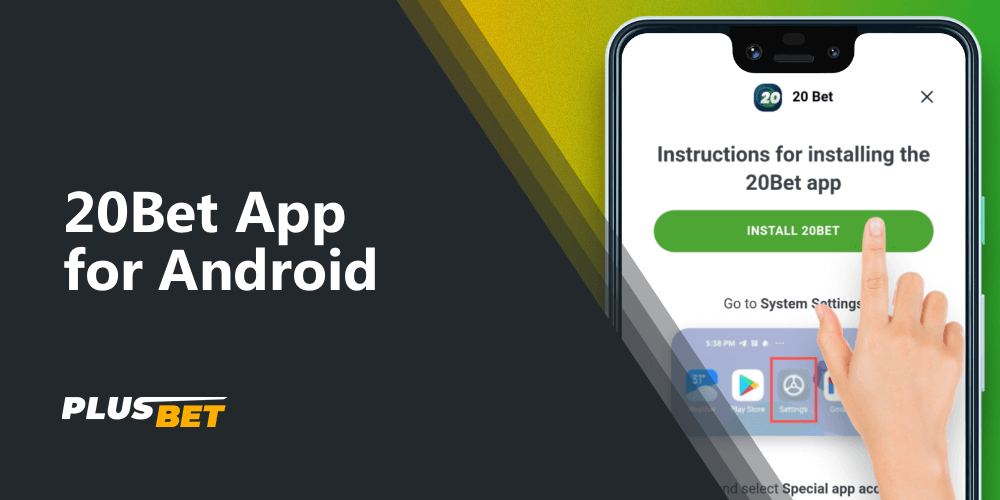 Page where you can download the 20Bet app for android