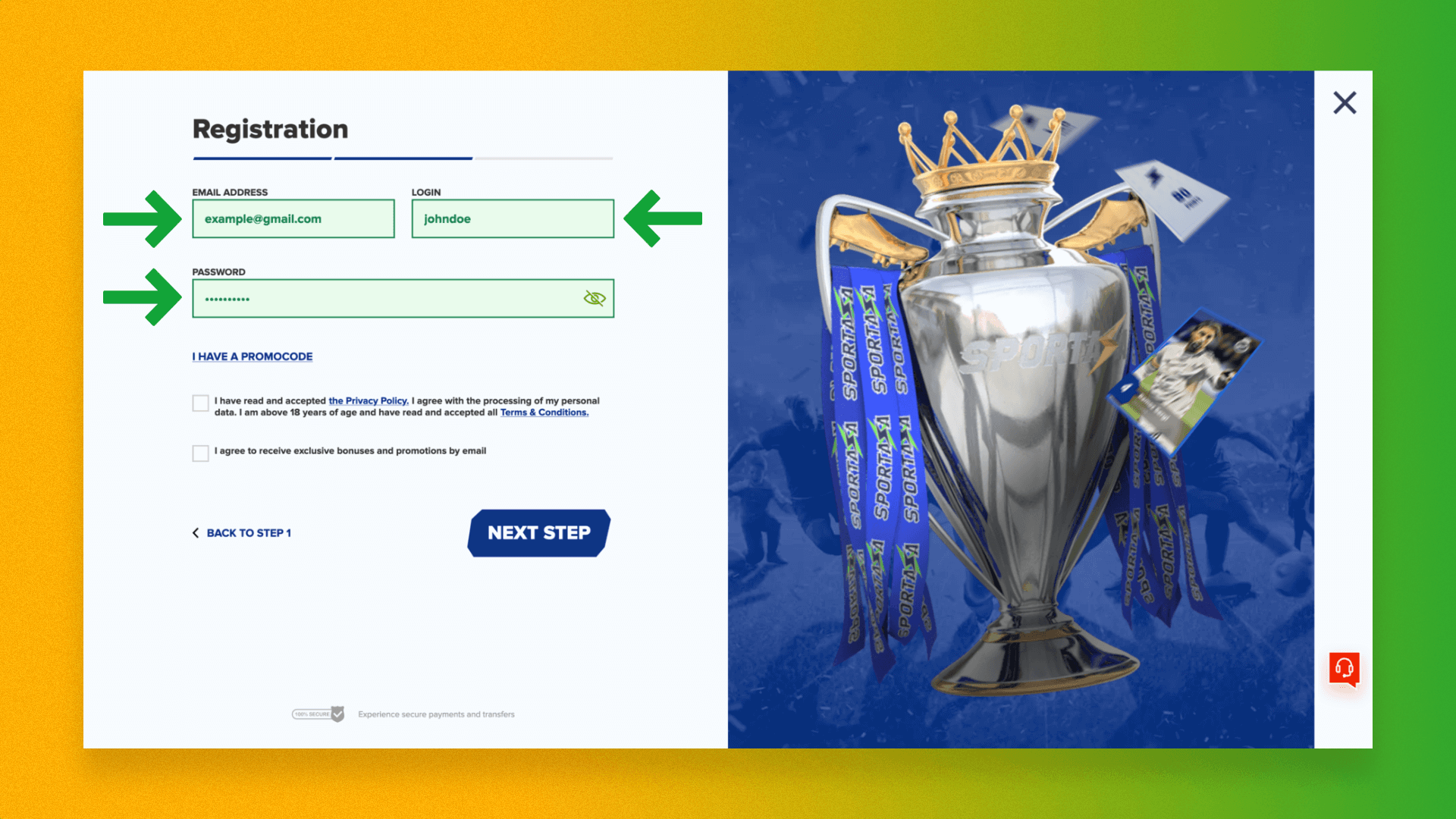 Sportaza registration form