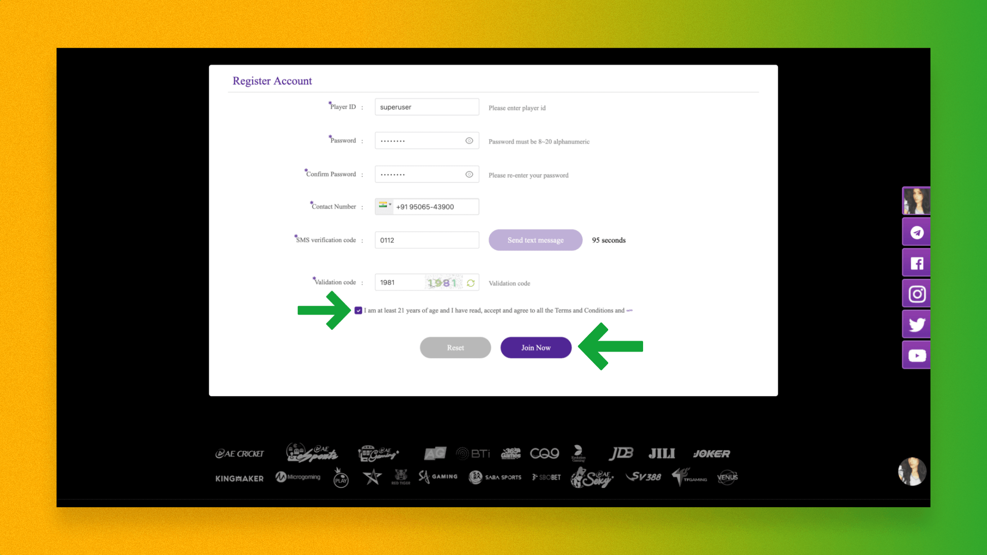 Confirmation of new user registration on Sona9