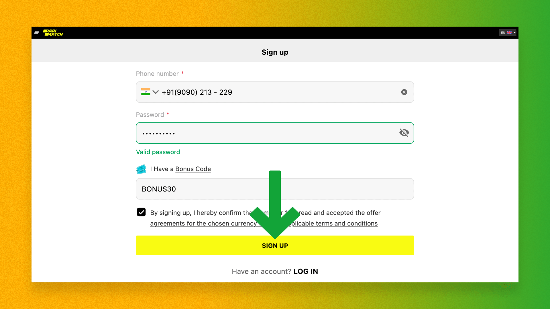 Confirmation of New Parimatch User Registration