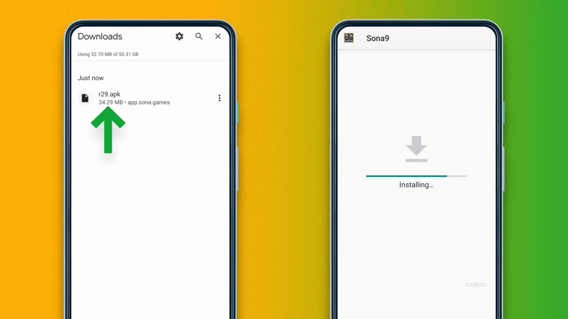 The process of installing the Sona9 mobile app on an Android smartphone