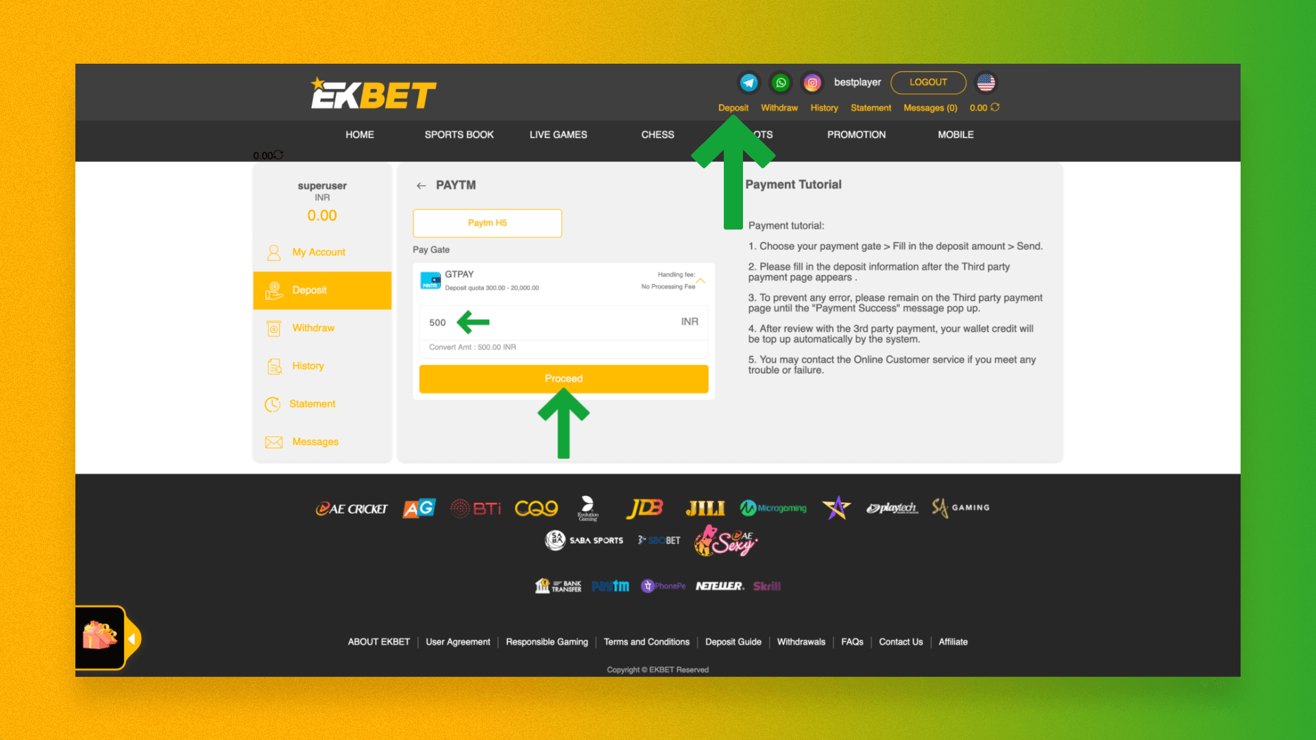 The process of depositing Ekbet