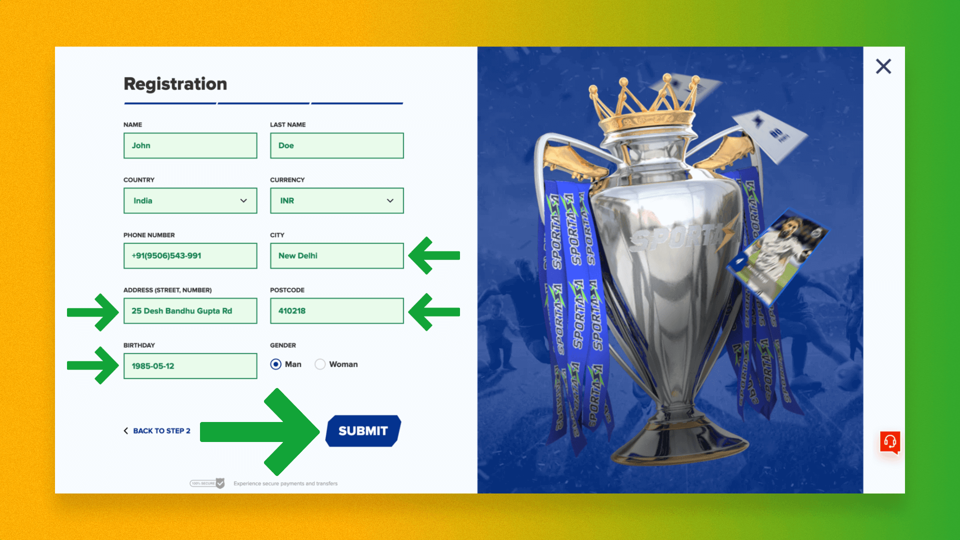 Confirmation of registration on the Sportaza India website