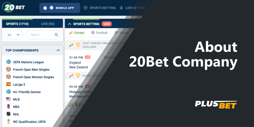 Home page of the official website of the betting company 20Bet 